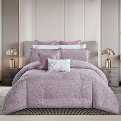 مفرش صيفي فاخر مزدوج جاكار مطرز 12 قطعة – لوتشيني Lucini– لحمي