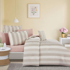 مفرش قطن  صيفي مقاس كوين 8 قطع - نوفارين - بيج - زهري