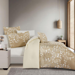 مفرش قطن صيفي مزدوج 8 قطع - زافيرا - بيج غامق - بيج فاتح - سكري