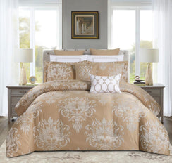 مفرش صيفي فاخر مزدوج جاكار مطرز 12 قطعة – كاسيانا - بيج غامق