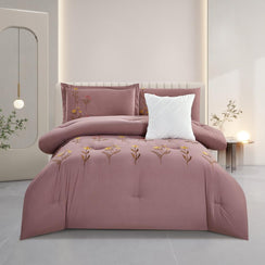 مفرش صيفي مفرد ونص مطرز فاخر 6 قطع - غراتسيا - لحمي غامق