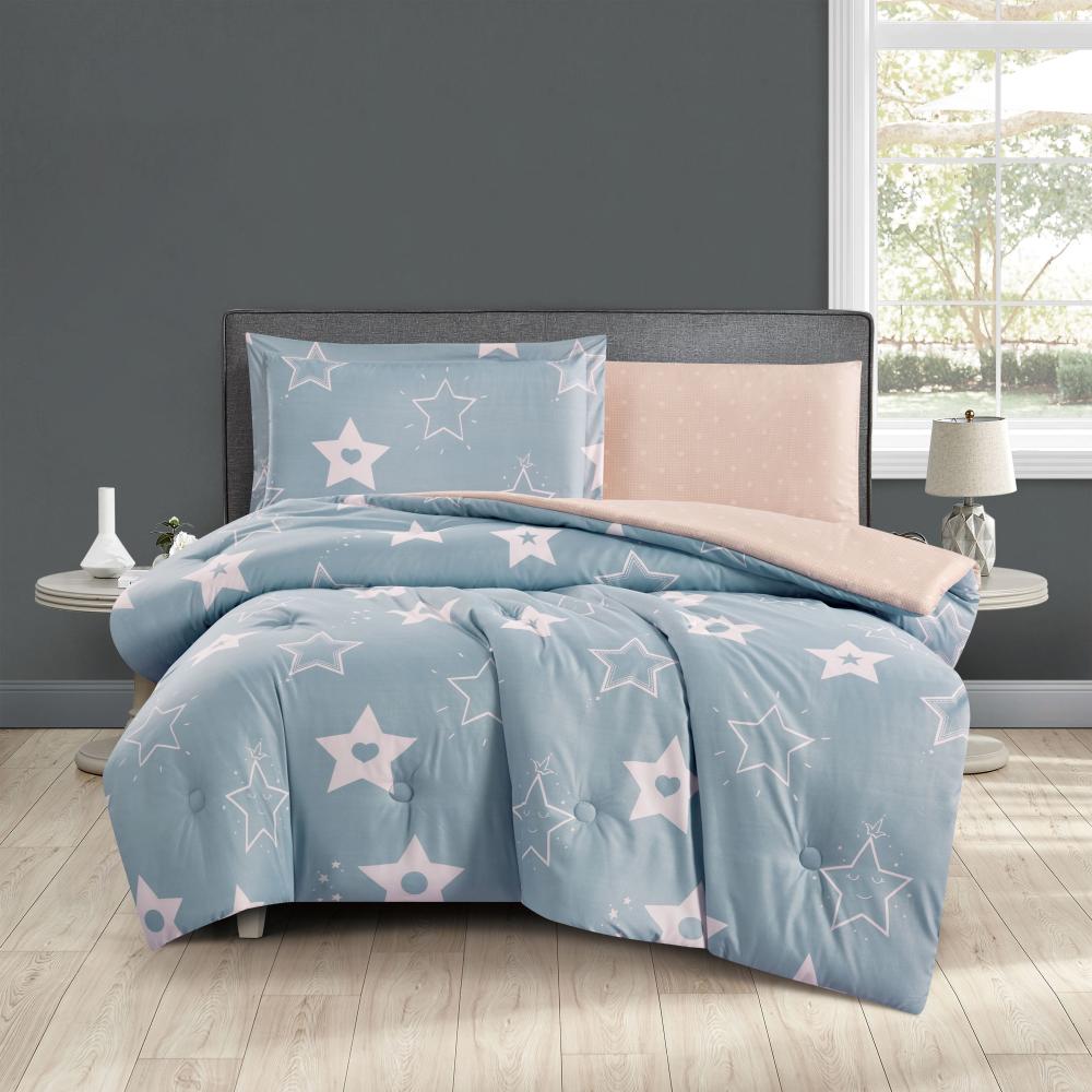 مفرش صيفي مفرد ونص 4 قطع - اديلين - ازرق فاتح - بيج