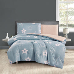 مفرش صيفي مفرد ونص 4 قطع - اديلين - ازرق فاتح - بيج