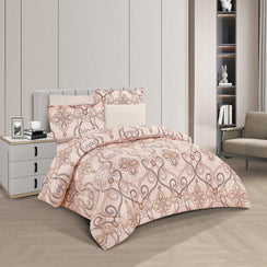 مفرش صيفي مزدوج 6 قطع - كاليندا - وردي - بيج