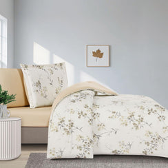 مفرش قطن صيفي مفرد ونص ٤ قطع - نولين -اوف وايت - بيج غامق