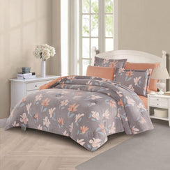 مفرش شتوي مخمل مفرد ونص 4 قطع - تالورا - رمادي - خوخي