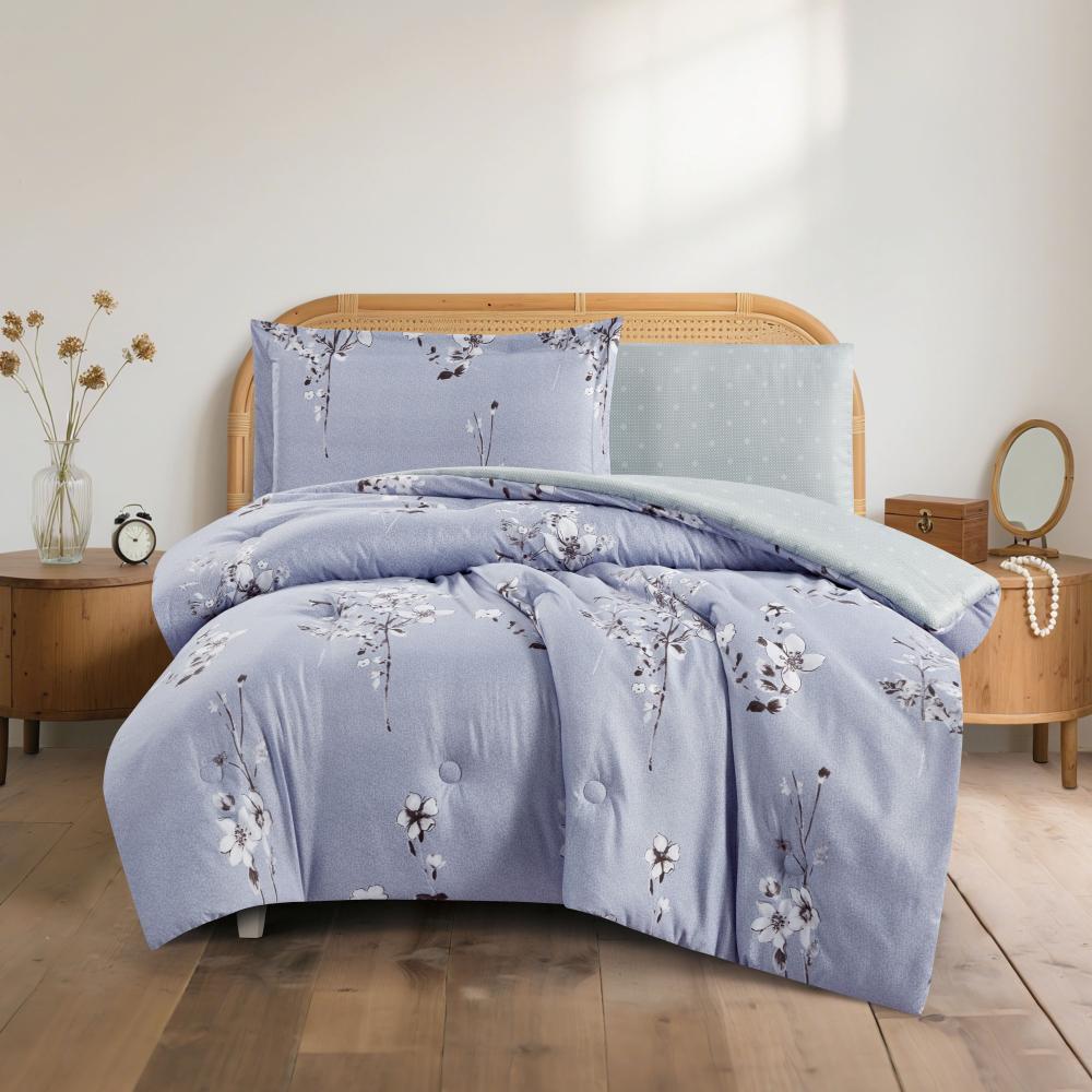 مفرش صيفي مفرد ونص 4 قطع - اديلين - رمادي - اخضر فاتح