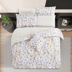 مفرش صيفي مفرد ونص وجهين 4 قطع - سيلون -ابيض - كريمي