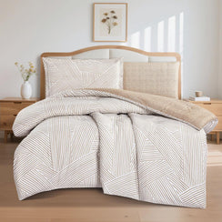 مفرش قطن صيفي مفرد ونص ٤ قطع - نولين - كريمي - بيج غامق