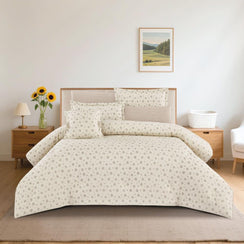 مفرش قطن صيفي مزدوج 8 قطع - زافيرا - بيج فاتح - بيج غامق