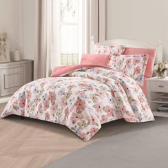 مفرش شتوي مخمل مقاس كوين 6 قطع - اودري - أبيض - زهري غامق