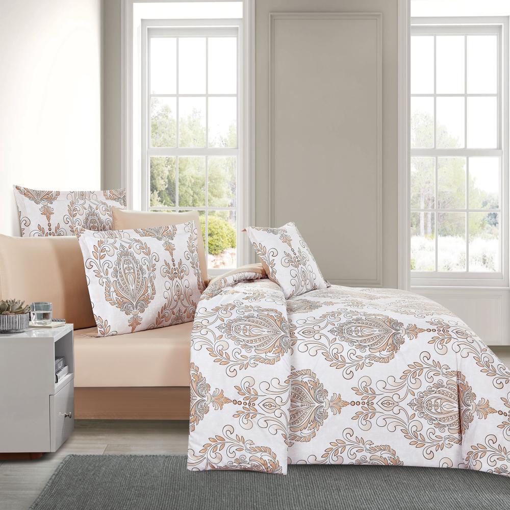 مفرش صيفي مفرد ونص وجهين 4 قطع - سيلون -ابيض - بيج