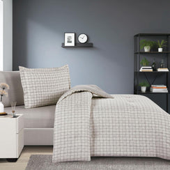 مفرش قطن صيفي مفرد ونص ٤ قطع - نولين -بيج - رمادي