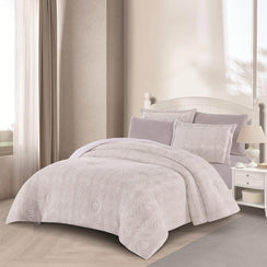 مفرش شتوي مخمل فرو مقاس كوين 6 قطع - فيرون - كريمي - رصاصي