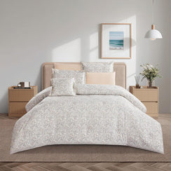 مفرش قطن  صيفي مقاس كوين 8 قطع - نوفارين - اوف وايت - بيج