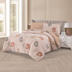 مفرش شتوي مخمل مفرد ونص 4 قطع - تالورا - رصاصي - بيج